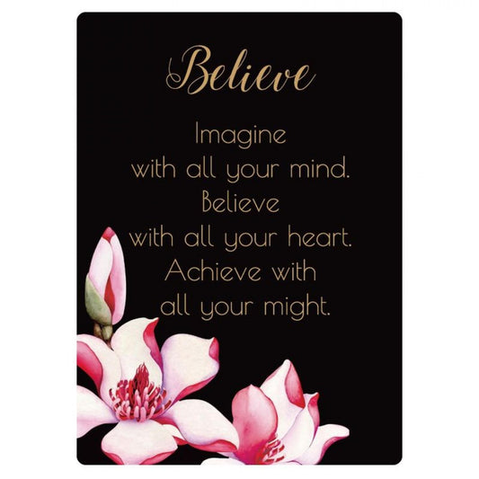 Black With Pink Flowers And Text - Believe Plaque