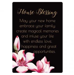 Black With Pink Flowers And Text - House Blessing Plaque