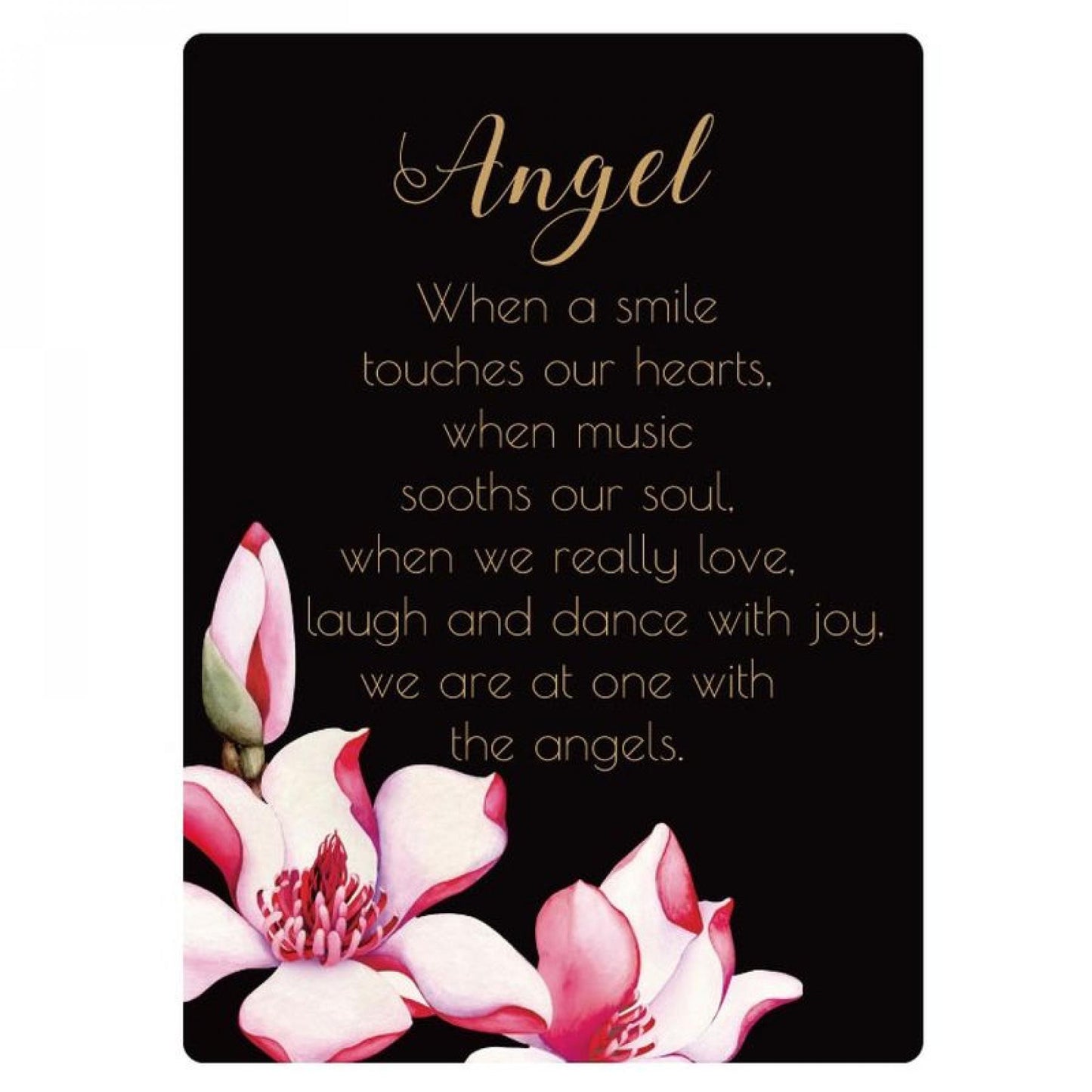 Black With Pink Flowers And Text - Angel Plaque