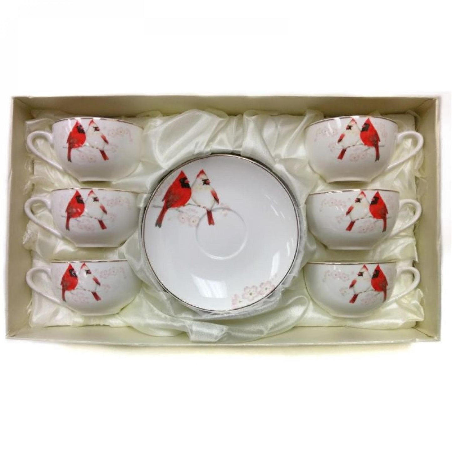 Set Of 6 Cardinals On A Branch Cup & Saucer