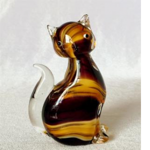 Black,Amber And Clear Sitting Cat Glass Figurine