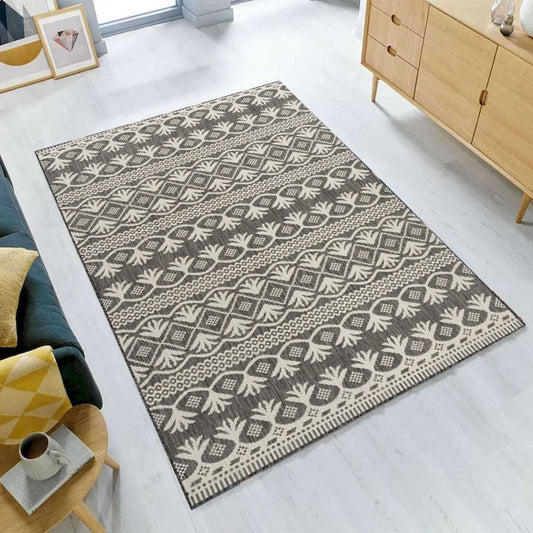 Cabana Indoor Outdoor Pewter And White Patterned Rug