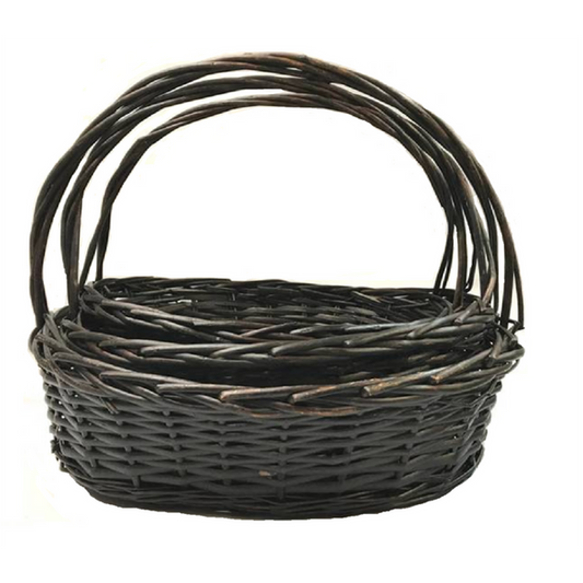 Set Of 3 Oval Willow With Handle Baskets