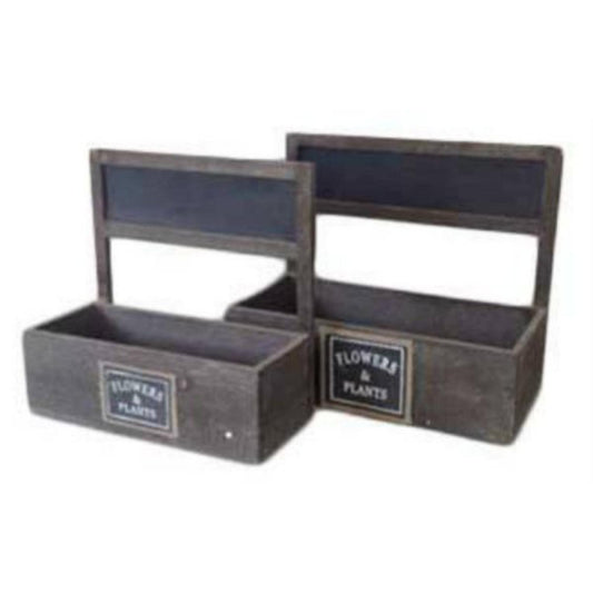 Set Of 2 Rectangular Wood With Chalkboard Backing And Flowers And Plants Text Crates