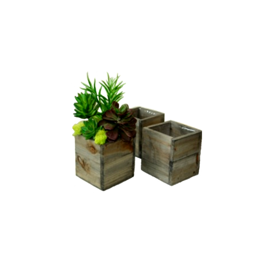 Set Of 3 Square Wood Planters