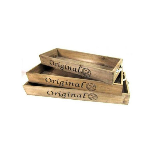 Set Of 3 Original Text With Metal Handles Wood Trays