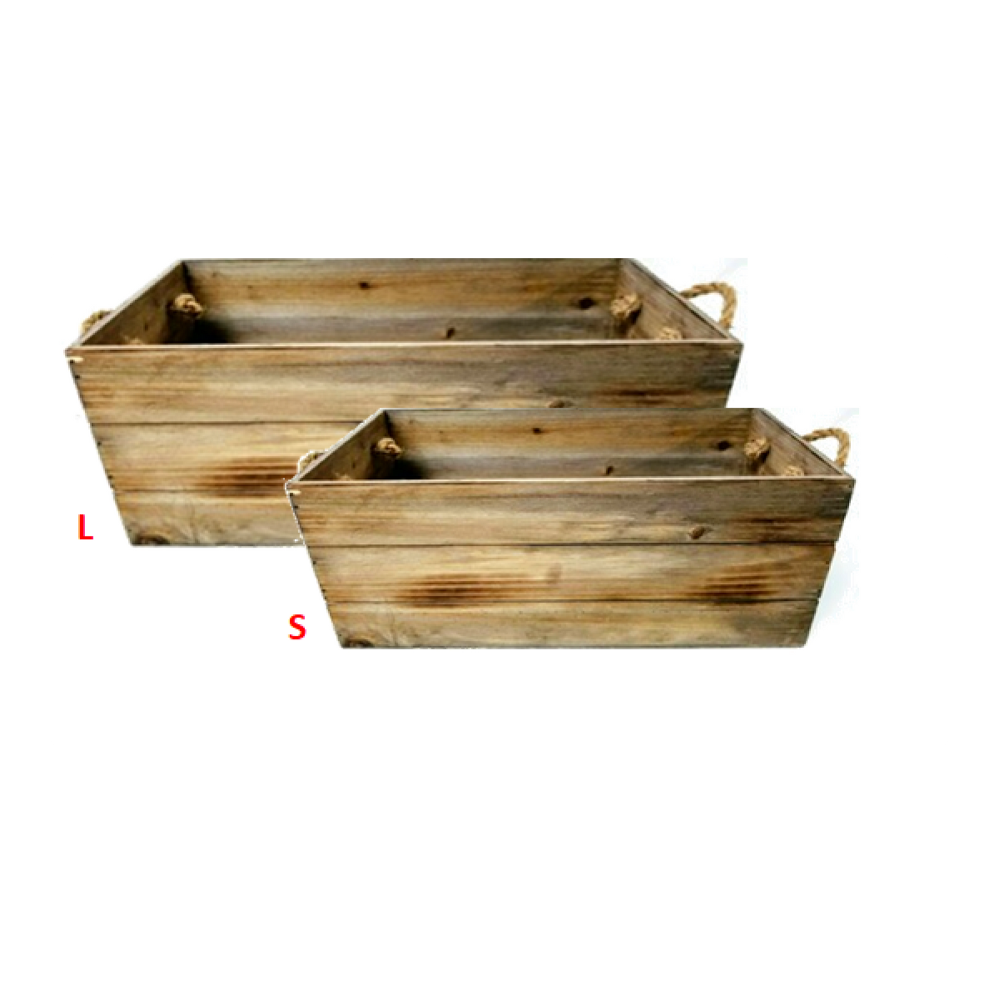 Set Of 2 Wood With Rope Handles Crates