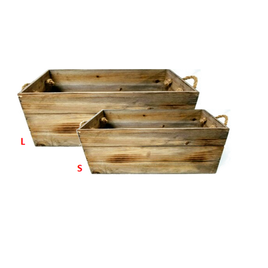 Set Of 2 Wood With Rope Handles Crates