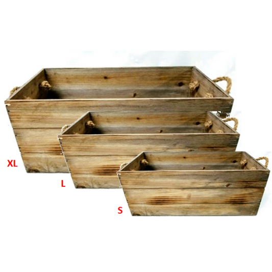 Set Of 3 Wood With Rope Handles Crates