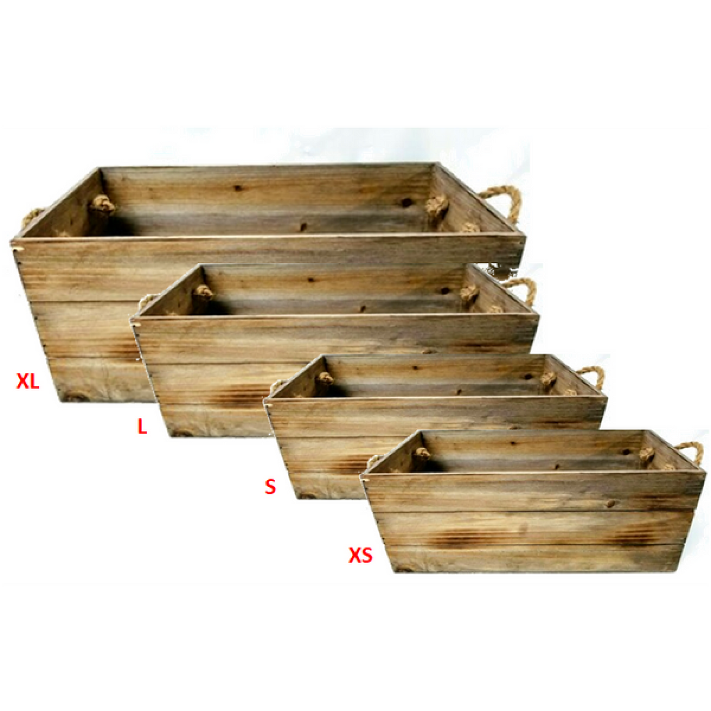 Set Of 4 Wood With Rope Handles Boxes