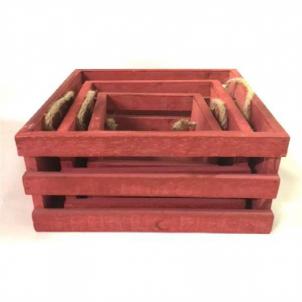 Set Of 3 Square Red With Jute Handle Crates