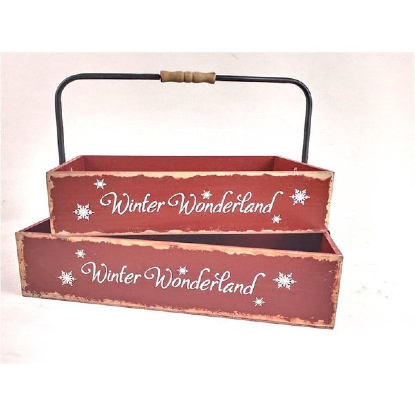 Set Of 2 Rustic Winter Wonderland Red Crates