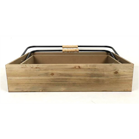 Set Of 2 Rustic With Folding Iron Handle Crates