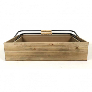 Set Of 2 Rustic With Folding Iron Handle Crates