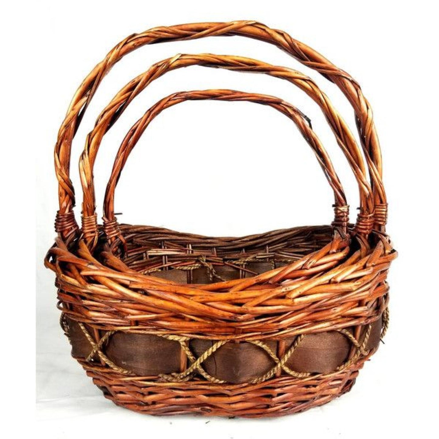 Set Of 3 Willow, Chipwood And Seagrass Long Handled Baskets