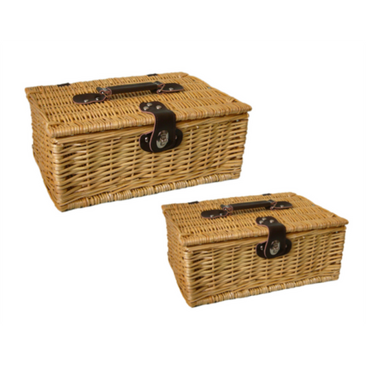 Set Of 2 Fabric Lined With Lids, Handles And Latch Picnic Baskets