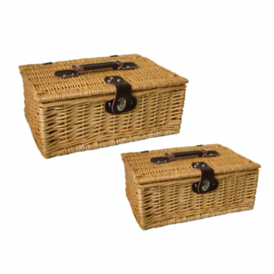 Set Of 2 Fabric Lined With Lids, Handles And Latch Picnic Baskets