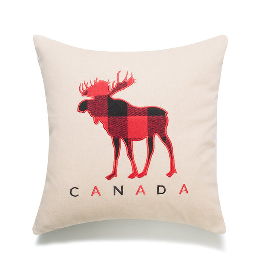 Buffalo Check Moose With Canada And Feather Down Insert Pillow