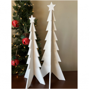 Set Of 2 White Tree With Star Top Christmas Decor