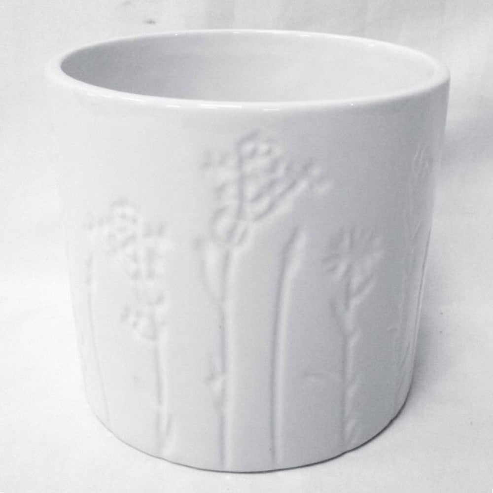 White With Imprinted Wildflowers Planter