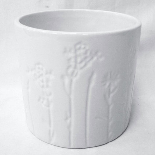 White With Imprinted Wildflowers Planter