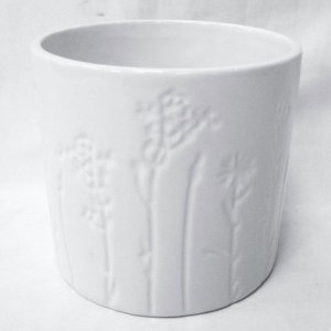 White With Imprinted Wildflowers Planter
