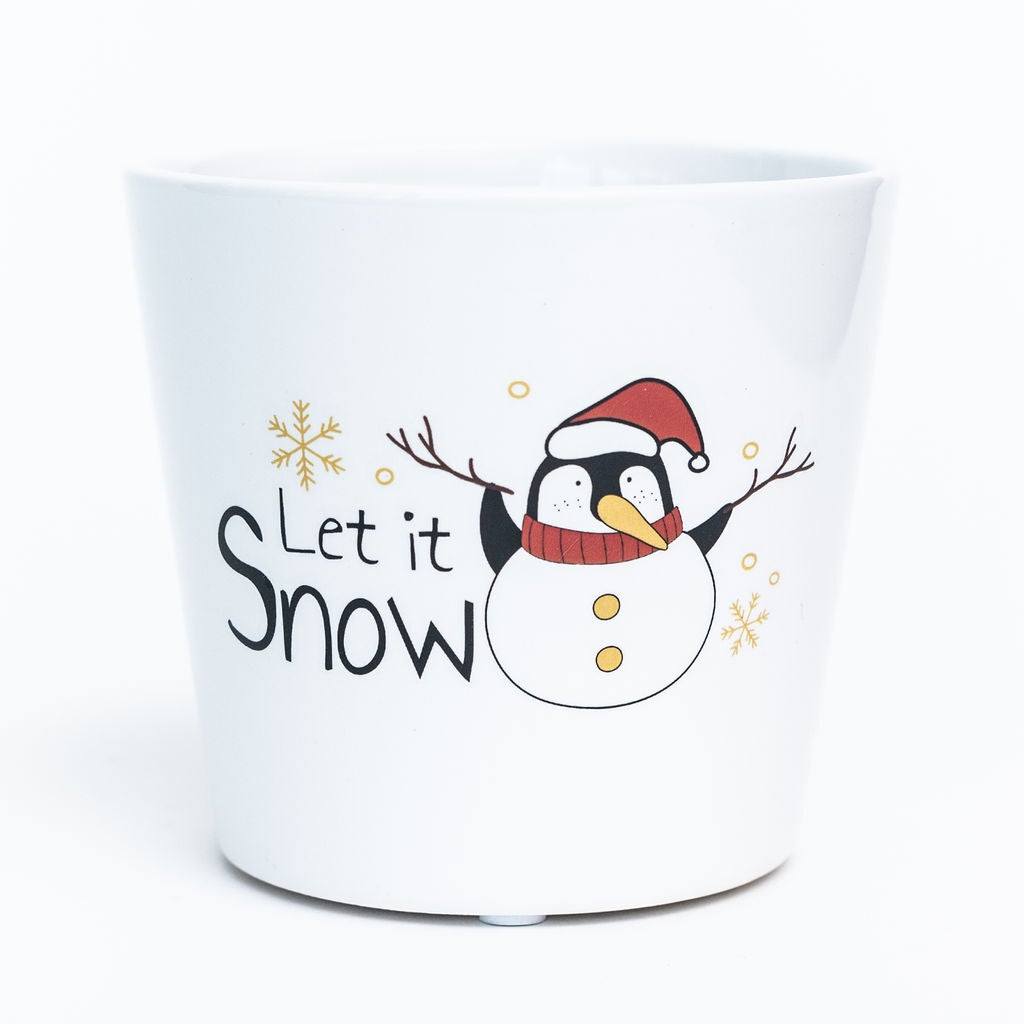 Let It Snow Penguin Snowman Planter