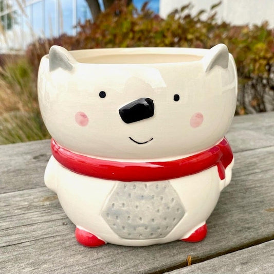 Polar Bear With A Red Scarf Planter