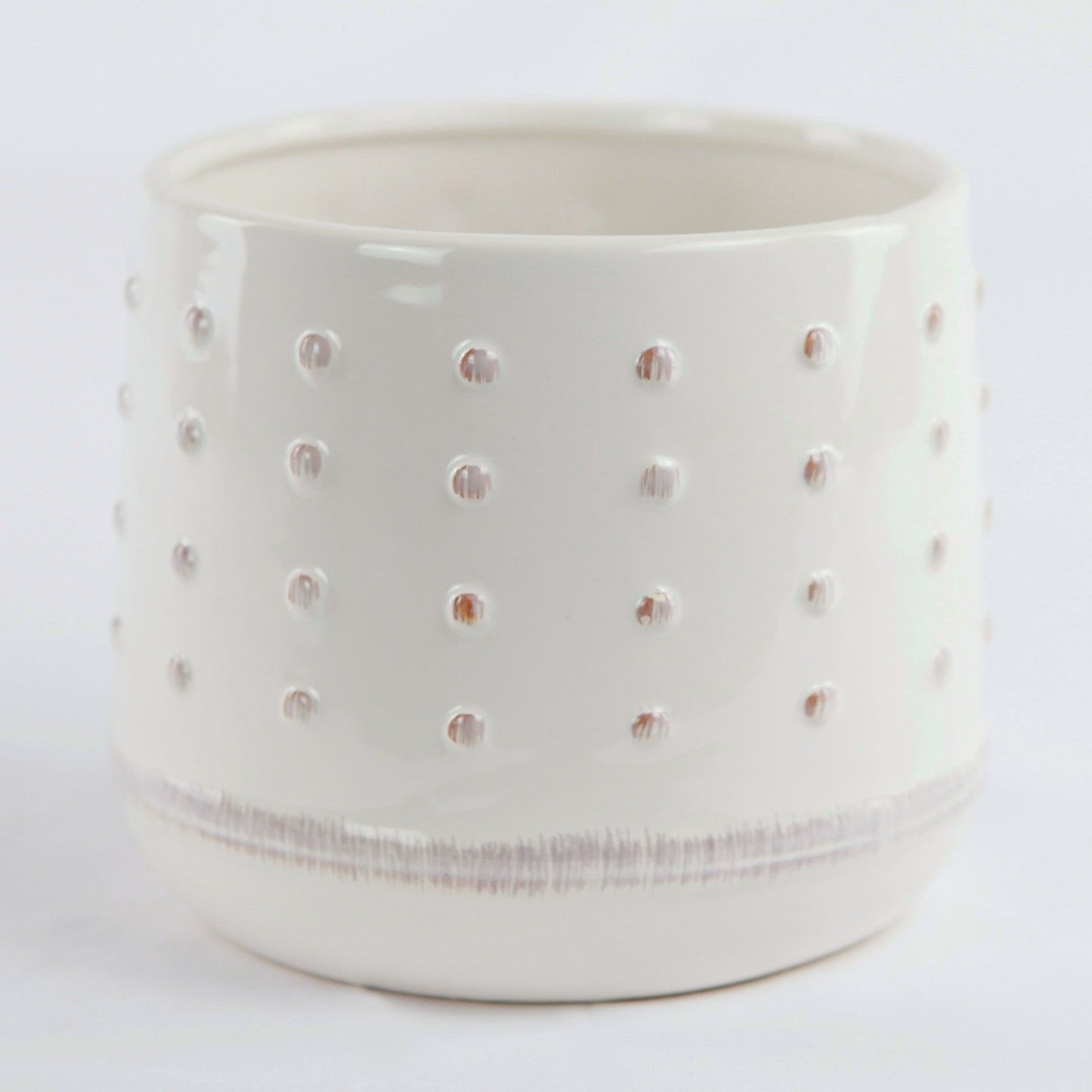 6" Pot Size White With Raised Dots Planter