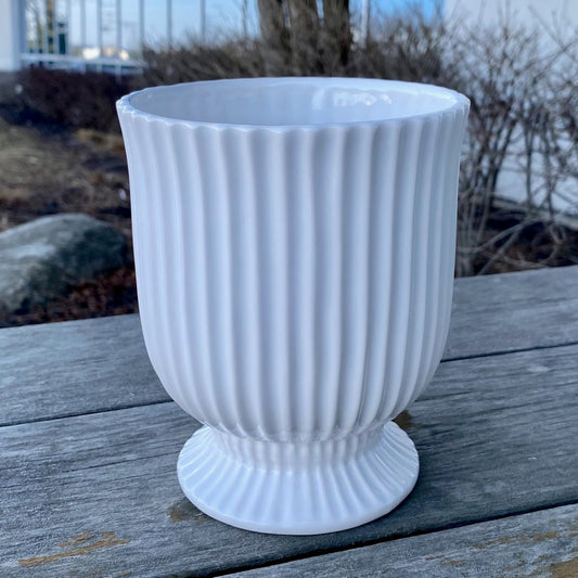 Ribbed White On A Pedestal Planter