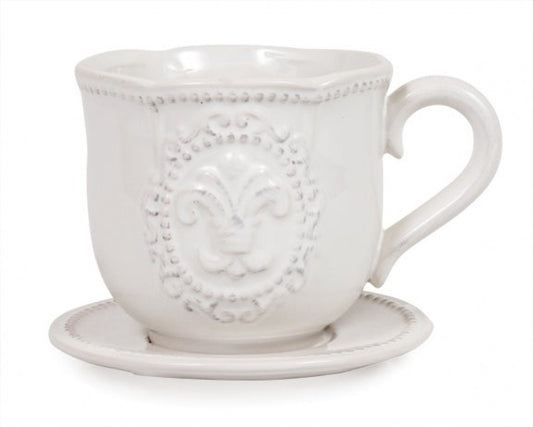 Tea Cup & Saucer With Leaf Pattern Shaped Planter