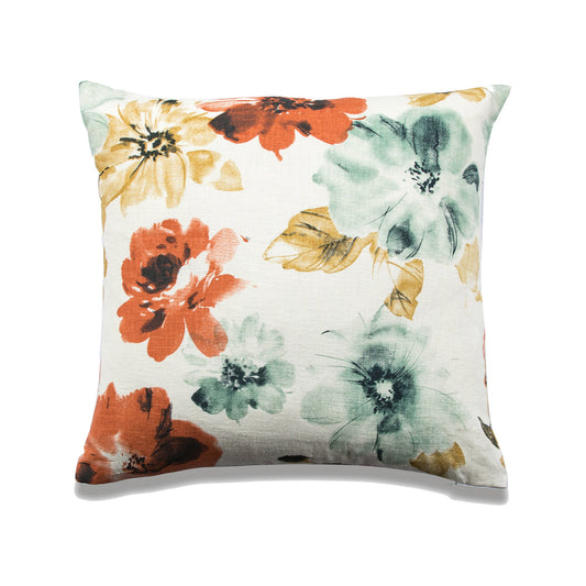 Orange And Blue Flowers On White With Featherdown Insert Pillow