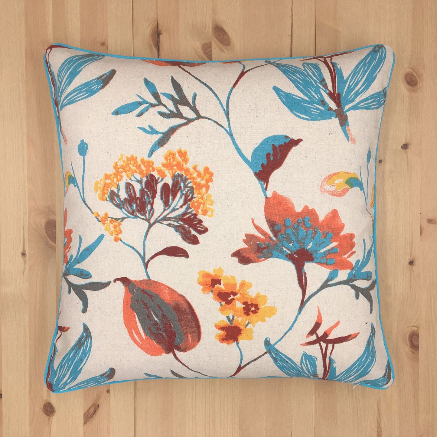 A Touch Of Floral With Blues And Polyester Insert Pillow