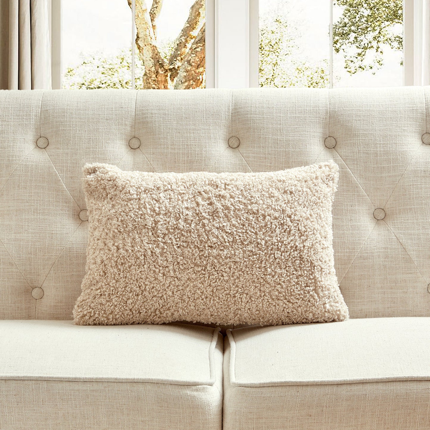 Beige Boucle With Feather Down Insert Pillow