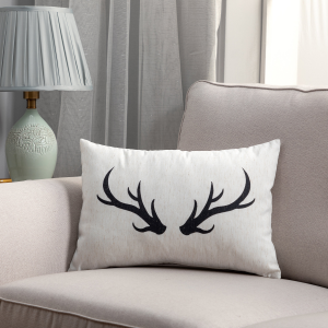 Rectangular Black Antlers On White With Feather Down Insert Pillow