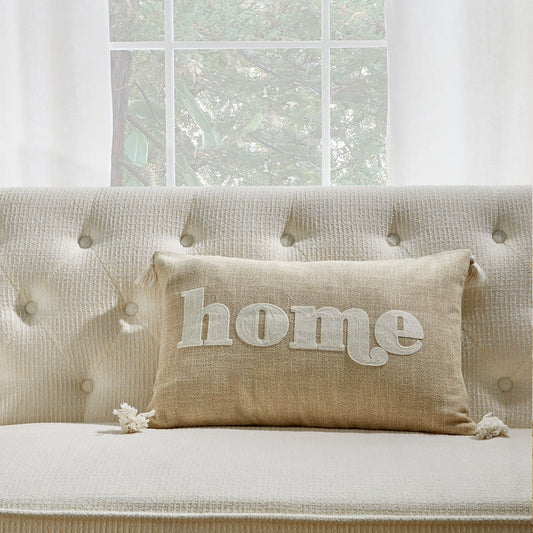 Beige Home With Tassels And Feather Insert Pillow