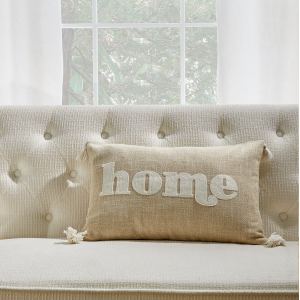 Beige Home With Tassels And Feather Insert Pillow