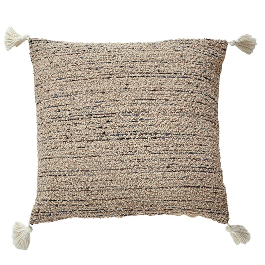 Beige Boucle Fabric With Tassels And Feather Down Insert Pillow