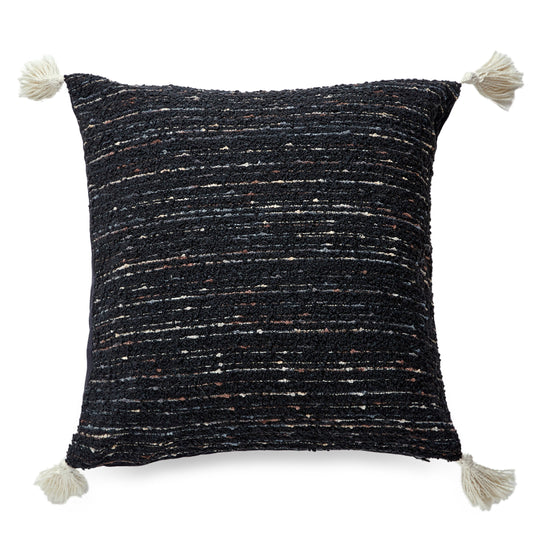 Black Boucle Fabric With Tassels And Feather Down Insert Pillow