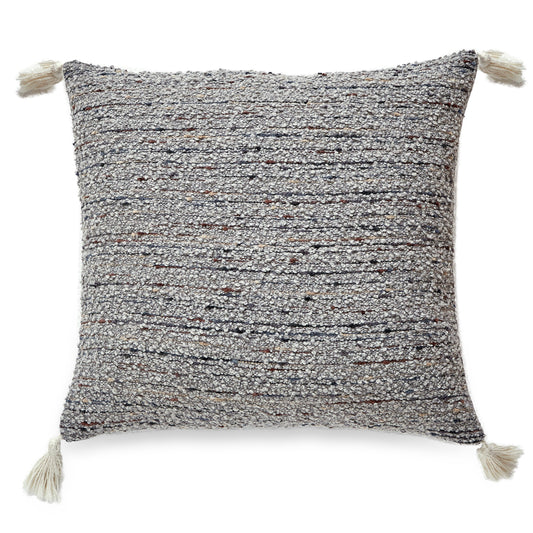 Gray Boucle Fabric With Tassels And Feather Down Insert Pillow