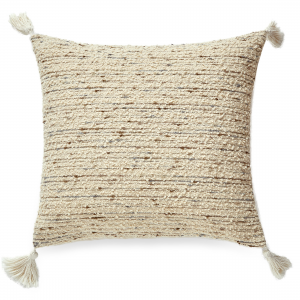 Ivory Boucle Fabric With Tassels And Feather Down Insert Pillow