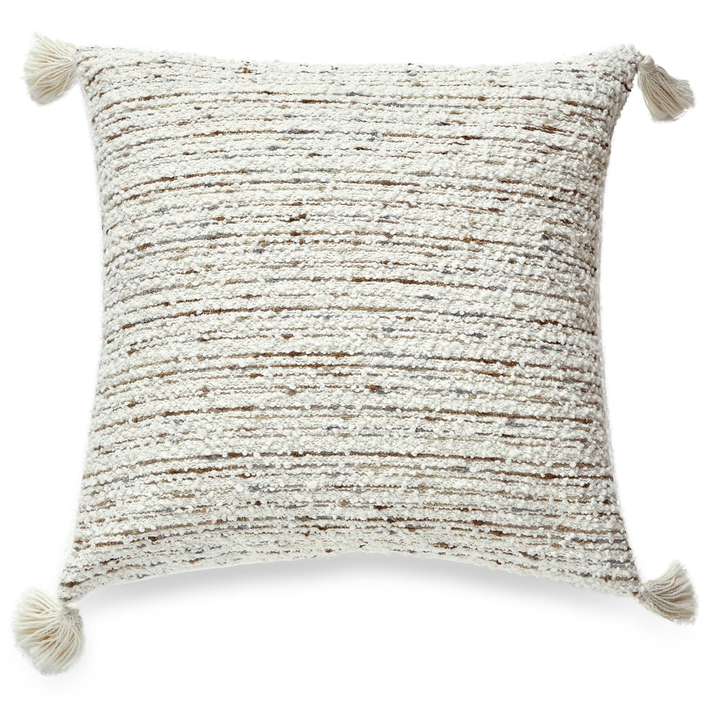 White Boucle Fabric With Tassels And Feather Down Insert Pillow