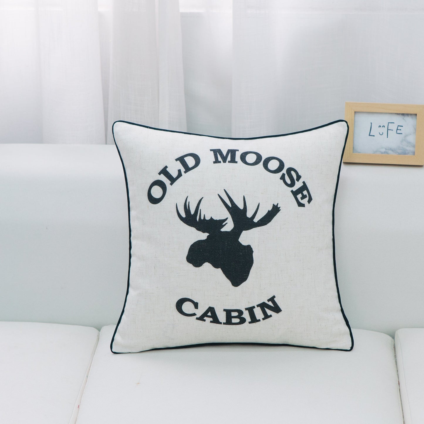 Old Moose Cabin With Moose Head With Feather Down Insert Pillow