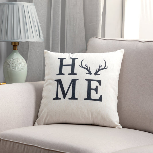 Home With Antlers As Letter O With Feather Down Insert Pillow