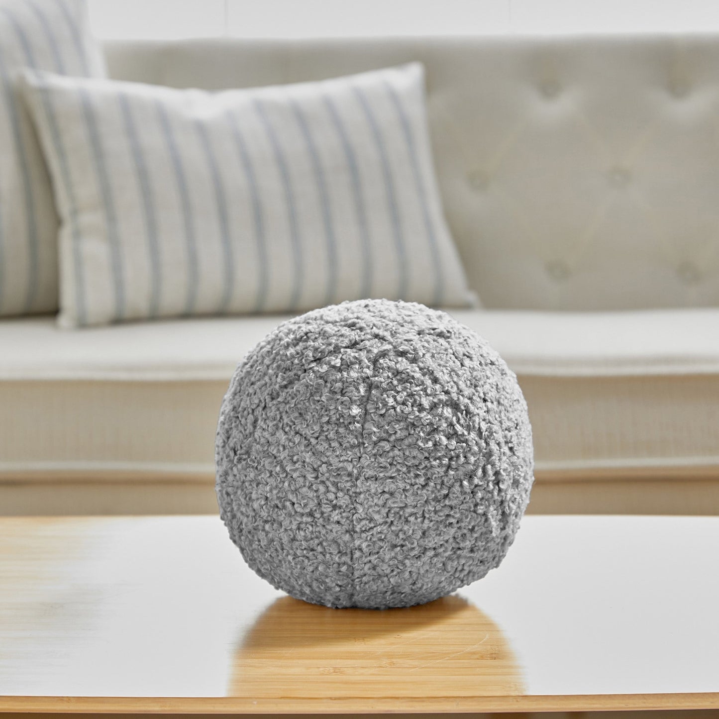 14 Inch Light Gray Boucle Ball Shape With Microgel Feather-Like Insert Pillow