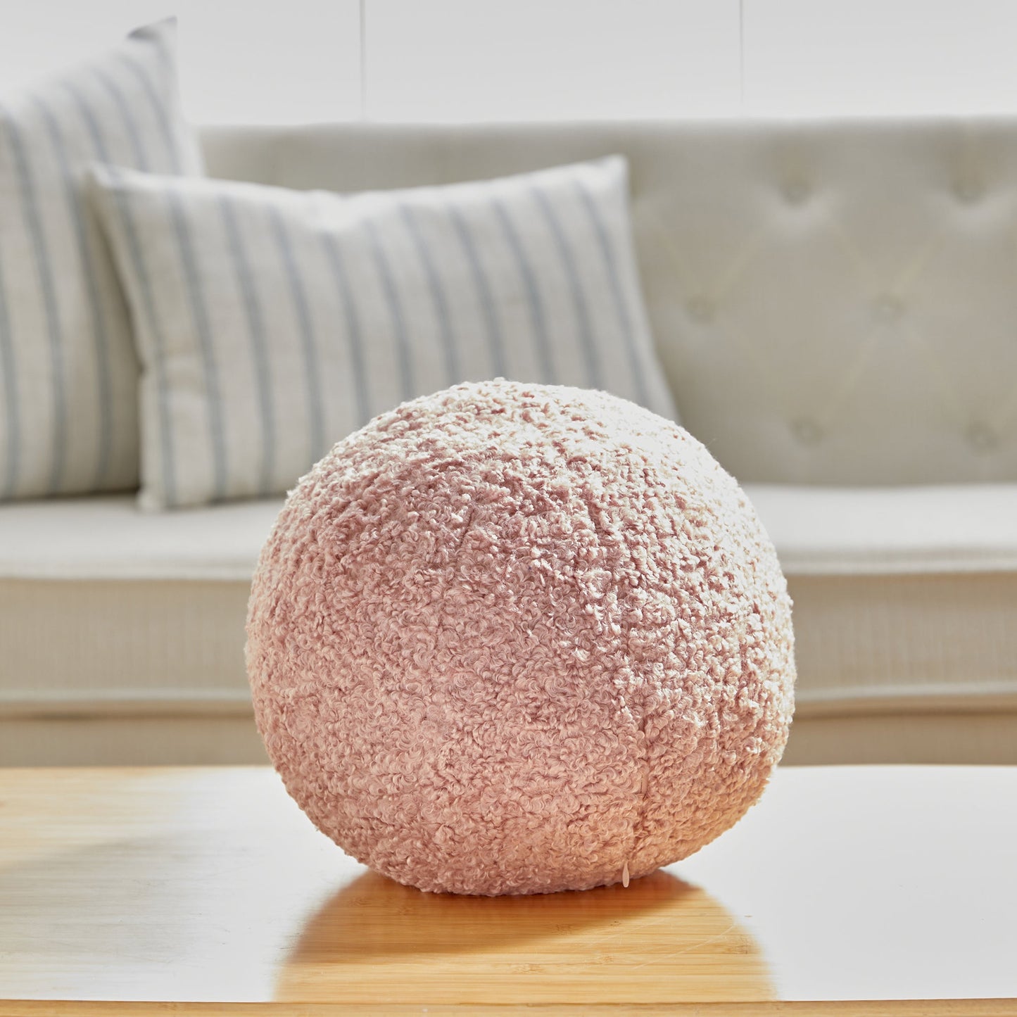 Pink Boucle Ball Shape With Microgel Feather-Like Insert Pillow