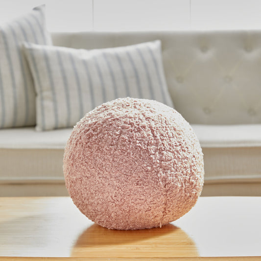 Pink Boucle Ball Shape With Microgel Feather-Like Insert Pillow