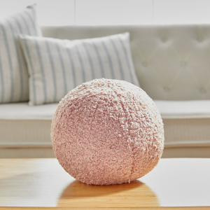 12 Inch Pink Boucle Ball Shape With Microgel Feather-Like Insert Pillow