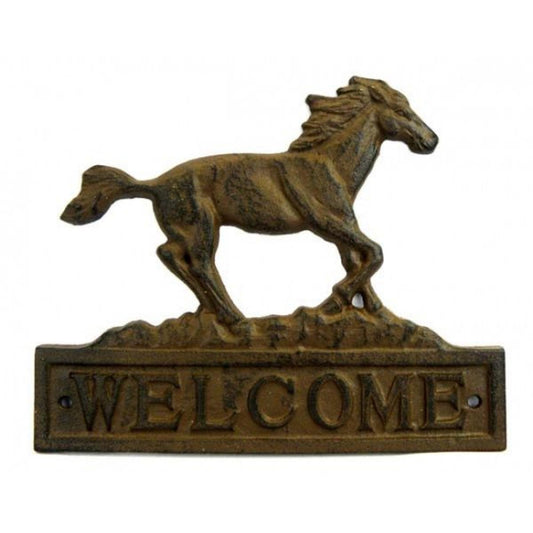 Rust Color Cast Iron Horse Welcome Sign