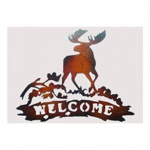 Moose With Welcome Metal Wall Sign